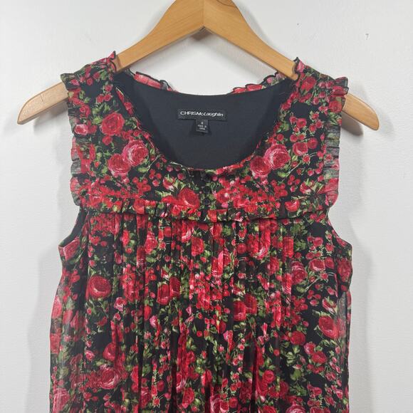 Chris McLaughlin Dress Women Black Red Rose Floral Dark Romantic Ruffle Pocket - Picture 3 of 9